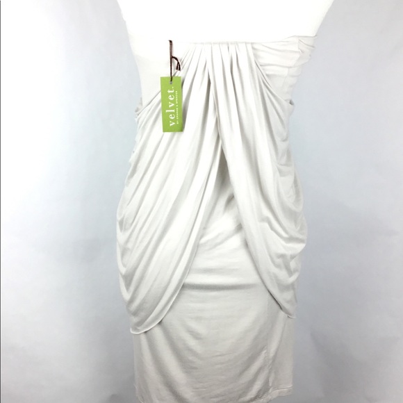 Light gray Velvet (brand) strapless, draped dress. - Picture 5 of 7